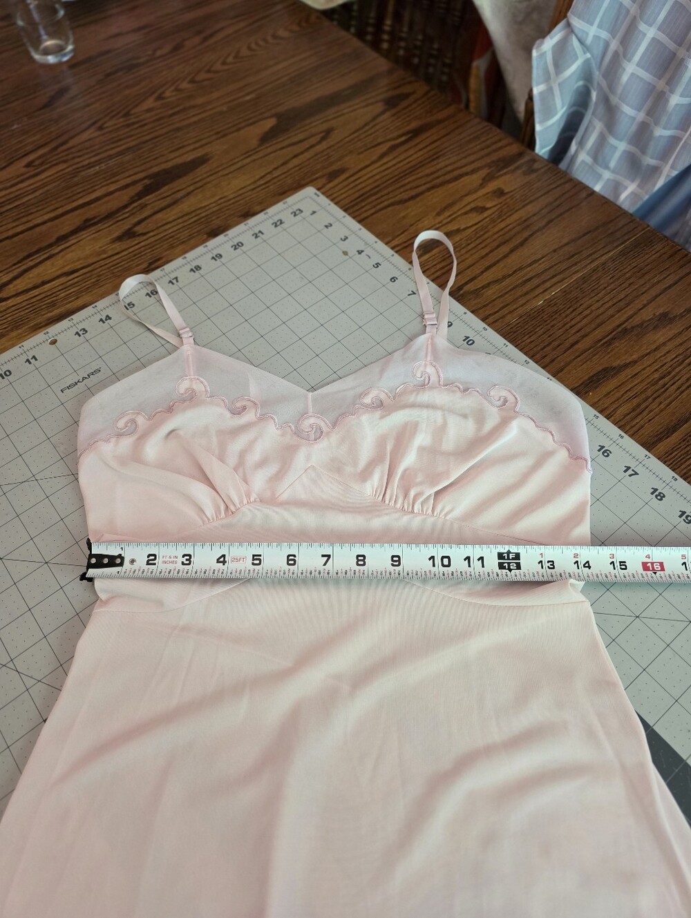 Vintage 1950s Baby Pink‎ Embroidered Slip Dress Knee Length Mid-Century Medium - Picture 12 of 14
